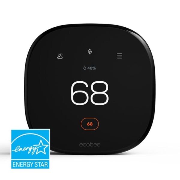 Ecobee Enhanced Smart Thermostat with a streamlined design and a touchscreen display, providing smart temperature control and energy efficiency features.