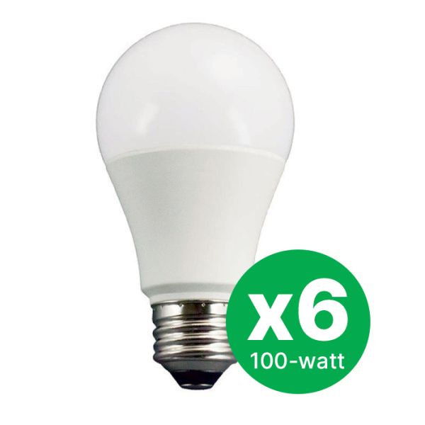 EarthTronics Standard A19 100W Warm White LED bulbs in a 6-pack