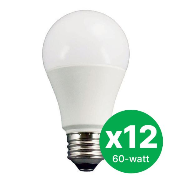 TCP Standard A19 Dimmable 60W Warm White LED bulbs in a 12-pack