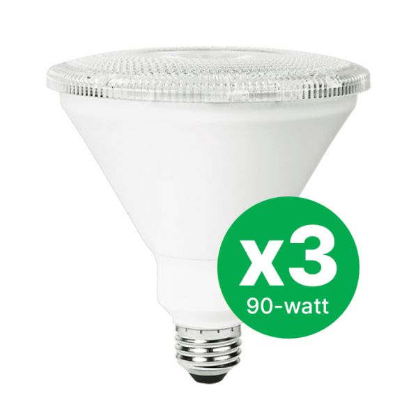 TCP Floodlight PAR38 Dimmable 90W Warm White LED bulbs in a 3-pack