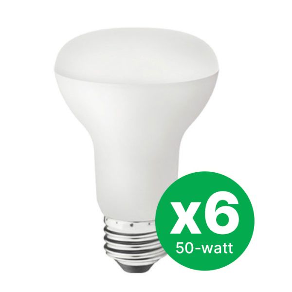 TCP Floodlight R20 Dimmable 50W Warm White LED bulbs in a 6-pack