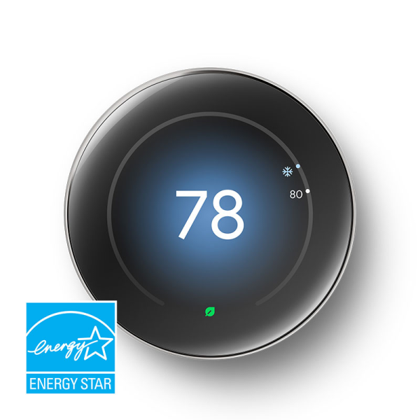 Google Nest Learning Thermostat Gen 4 with a sleek, modern design and a high-resolution display, featuring a circular interface for intuitive temperature control.