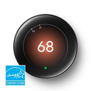 Google Nest Learning Thermostat Gen 4 with a sleek, modern design and a high-resolution display, featuring a circular interface for intuitive temperature control.