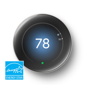 Google Nest Learning Thermostat Gen 4 with a sleek, modern design and a high-resolution display, featuring a circular interface for intuitive temperature control.